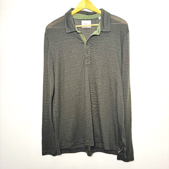 Billy Reid Stripped Cotton Long Sleeve Polo Henley Shirt Sz Large - Picture 2 of 11